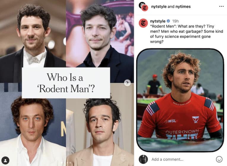 Griffin Colapinto (insert) alongside the Rodent Men hunks du jour. Photo: Instagram